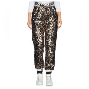 NWT Dolce & Gabbana Leopard Animal Sequin Jogger Pants Gold Sz 36